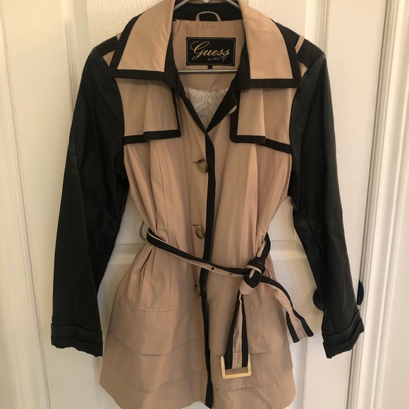 Guess Jackets & Blazers - GUESS Faux Leather Sleeve Trench Coat